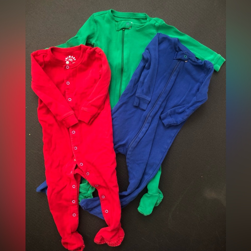 Lot of 3 Primary cotton feetie pajamas